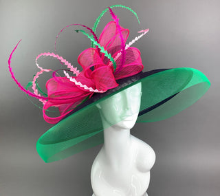 Navy, Fuchsia, Green, Kentucky Derby Hat, Navy Hat, Church hat, Tea Party Hat, Navy Blue Hat, Fashion Hat, Church Hat, wide brim hat