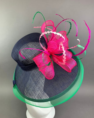 Navy, Fuchsia, Green, Kentucky Derby Hat, Navy Hat, Church hat, Tea Party Hat, Navy Blue Hat, Fashion Hat, Church Hat, wide brim hat