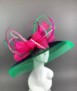 Navy, Fuchsia, Green, Kentucky Derby Hat, Navy Hat, Church hat, Tea Party Hat, Navy Blue Hat, Fashion Hat, Church Hat, wide brim hat
