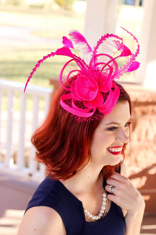 The Ellie Hot Pink Fascinator, Women's Tea Party Hat, Church Hat, Derby Hat, Fancy Hat, Bachelorette Hat, Tea Party Hat, wedding hat