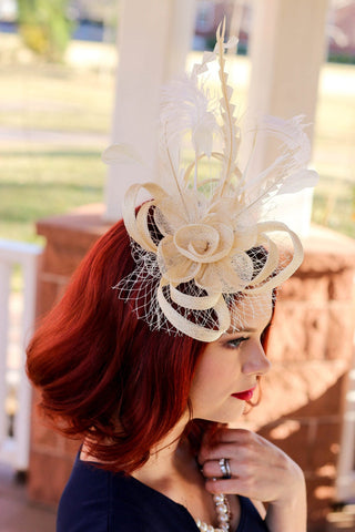 The Ellie Ivory Fascinator, Women's Tea Party Hat, Church Hat, Derby Hat, Fancy Hat, White Formal Hat, Tea Party Hat, wedding hat