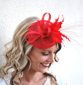 The Haleigh Red Fascinator, Tea Party Hat, Church Hat, Derby Hat, Cocktail Hat, Tea Party Hat, wedding hat, Red Fascinator, women's hat