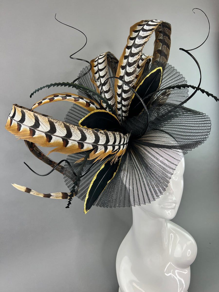 BLACK CRINOLINE HAT WITH PHEASANT FEATHERS – The Hat Hive