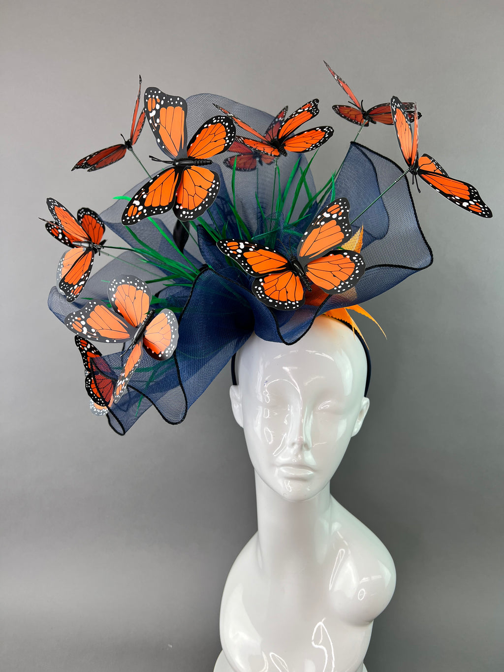 Organza Butterfly Feather Wide Brim Fedora Fascinator Hat Butterfly Organza Fascinator Hat with Hairpin Clip Tea Party  main image 4