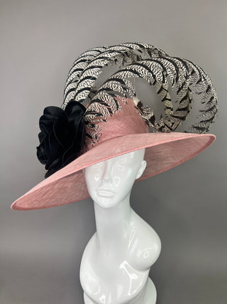 Blush Pink Hat with lady Amherst Feathers