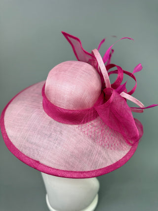 FUCHSIA PINK TWO TONED WITH LIGHT PINK ROUND BRIM HAT