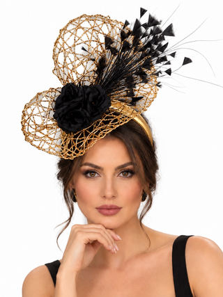 METALLIC GOLD & BLACK SHAPED FASCINATOR