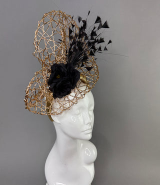 METALLIC GOLD & BLACK SHAPED FASCINATOR