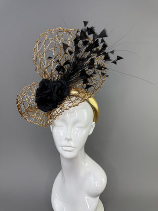 METALLIC GOLD & BLACK SHAPED FASCINATOR