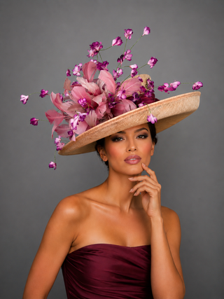 BURGUNDY WITH SHADES OF PINK KENTUCKY DERBY HAT