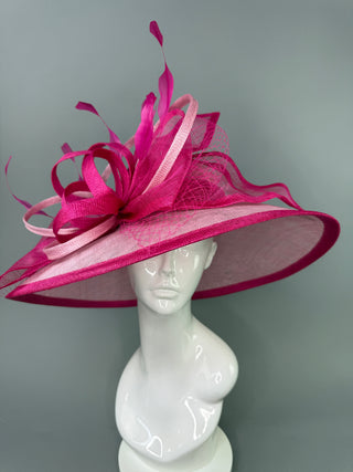 FUCHSIA PINK TWO TONED WITH LIGHT PINK ROUND BRIM HAT
