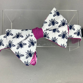 NAVY BEE AND PINK ROSE REVERSIBLE BOW TIE