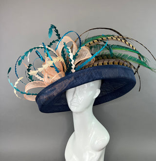 NAVY BLUE PEACOCK FLIPPED BRIM HAT