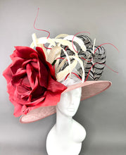 Load image into Gallery viewer, BLUSH PINK WIDE BRIM WITH RED ROSE DERBY HAT