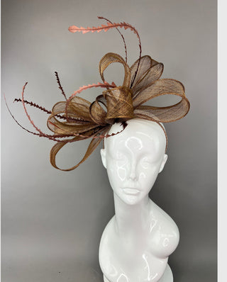 BROWN SINAMAY BOW FASCINATOR