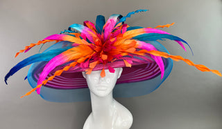 FUCHSIA AND ORANGE HAT WITH TURQUOISE ACCENTS