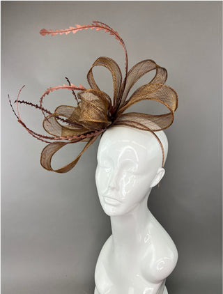 BROWN SINAMAY BOW FASCINATOR