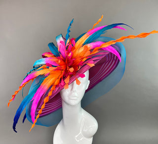 FUCHSIA AND ORANGE HAT WITH TURQUOISE ACCENTS