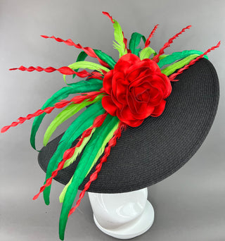 BLACK FLOPPY HAT WITH RED ROSE