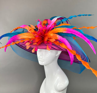 FUCHSIA AND ORANGE HAT WITH TURQUOISE ACCENTS