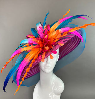 FUCHSIA AND ORANGE HAT WITH TURQUOISE ACCENTS