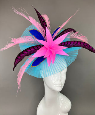 TURQUOISE FASCINATOR WITH SHADES OF PINK