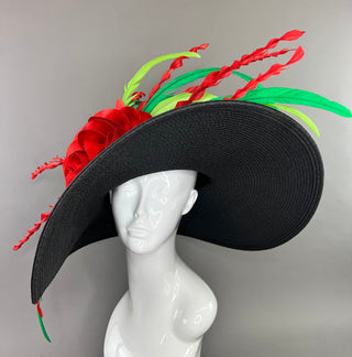 BLACK FLOPPY HAT WITH RED ROSE