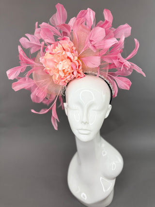 BLUSH PINK AND PEACH CRYSTAL FASCINATOR