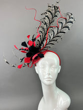 Load image into Gallery viewer, RED, BLACK AND WHITE LADY AMHERST FASCINATOR.