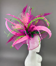 Load image into Gallery viewer, CRINOLINE SHADES OF PINK AND NEON GREEN FASCINATOR