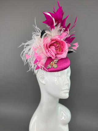 FUCHSIA PINK FASCINATOR WITH PINK ROSE