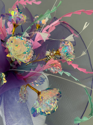 PURPLE IRIDESCENT ROSE BOQUET FASCINATOR