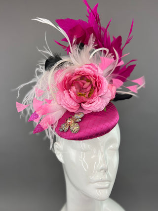 FUCHSIA PINK FASCINATOR WITH PINK ROSE