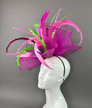 Load image into Gallery viewer, CRINOLINE SHADES OF PINK AND NEON GREEN FASCINATOR