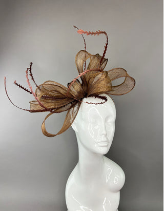 BROWN SINAMAY BOW FASCINATOR