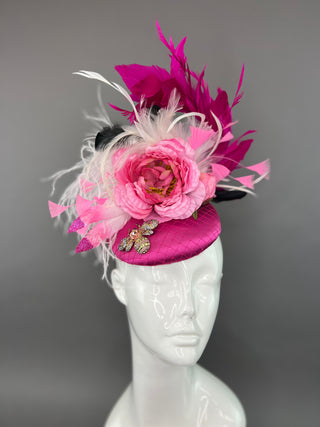 FUCHSIA PINK FASCINATOR WITH PINK ROSE