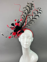 Load image into Gallery viewer, RED, BLACK AND WHITE LADY AMHERST FASCINATOR.