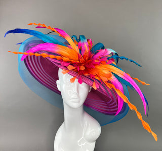 FUCHSIA AND ORANGE HAT WITH TURQUOISE ACCENTS