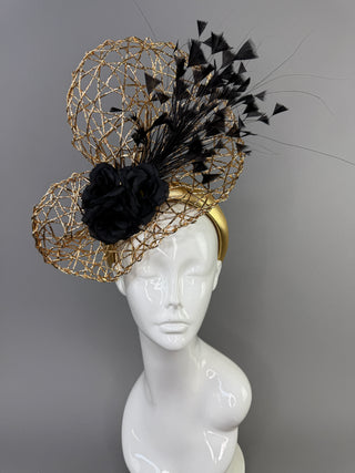 METALLIC GOLD & BLACK SHAPED FASCINATOR