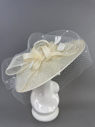 WIDE BRIM BRIDAL HAT WITH VEIL - OFF WHITE