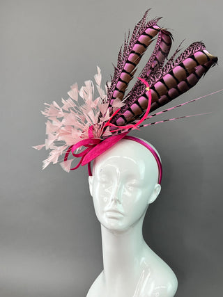 FUCHSIA PINK LADY AMHERST WITH LIGHT PINK FASCINATOR