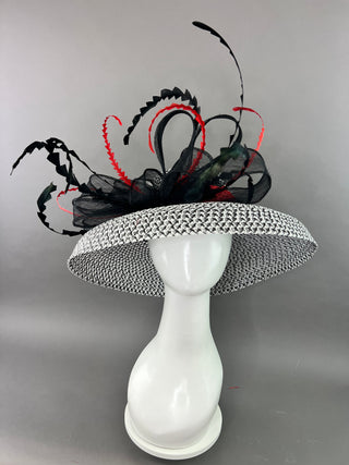 BLACK AND WHITE ROUND BRIM WITH RED ACCENTS