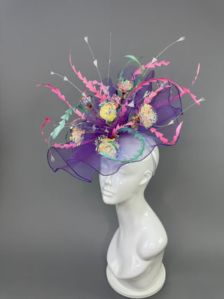 PURPLE IRIDESCENT ROSE BOQUET FASCINATOR