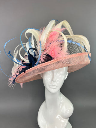 LIGHT PINK AND NAVY PEACOCK HAT