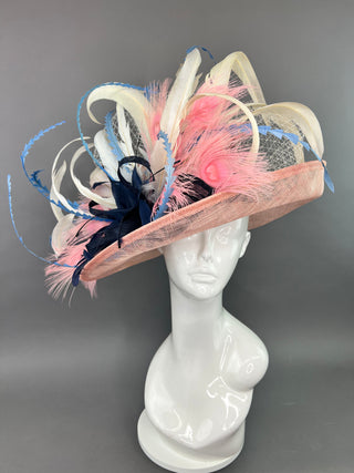 LIGHT PINK AND NAVY PEACOCK HAT