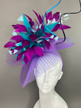 Load image into Gallery viewer, PURPLE AND TEAL CRINOLINE FASCINATOR