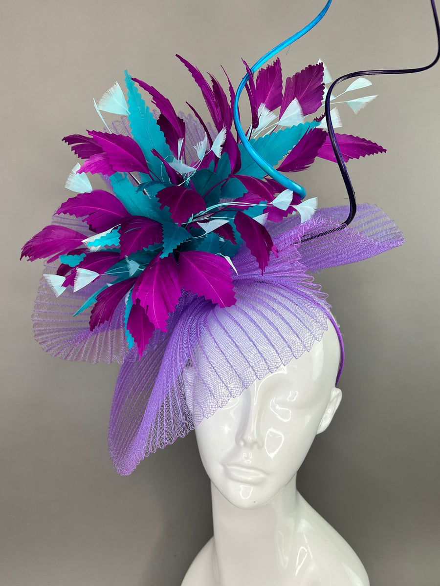 PURPLE AND TEAL CRINOLINE FASCINATOR – The Hat Hive