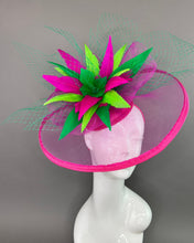 Load image into Gallery viewer, FUCHSIA AND GREEN FASCINATOR WITH NETTING