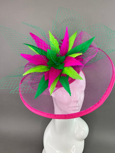 FUCHSIA AND GREEN FASCINATOR WITH NETTING