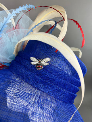 BLUE ROUND BRIM WITH RED ROSE